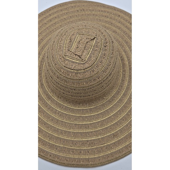 Nine West Sun Hat Women's One Size Straw Gold Wide Brim Floppy Beach Summer‎ - Picture 2 of 11
